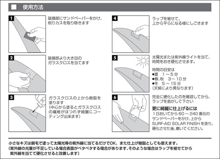 SURF-AID SOLAR FINISH サーフエイド ソーラーフィニッシュ 刷毛付きソーラーレジン サーフボードリペア用樹脂 塗るだけで簡単リペア