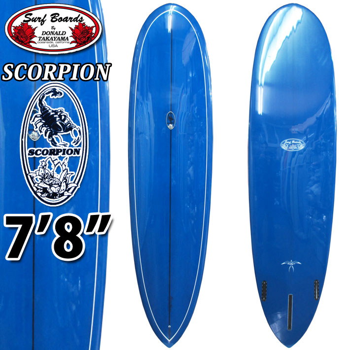 ドナルドタカヤマ スコーピオン サーフボード HPD ハワイアンプロデザイン SCORPION 7'8 #17435 D.BLUE TINT