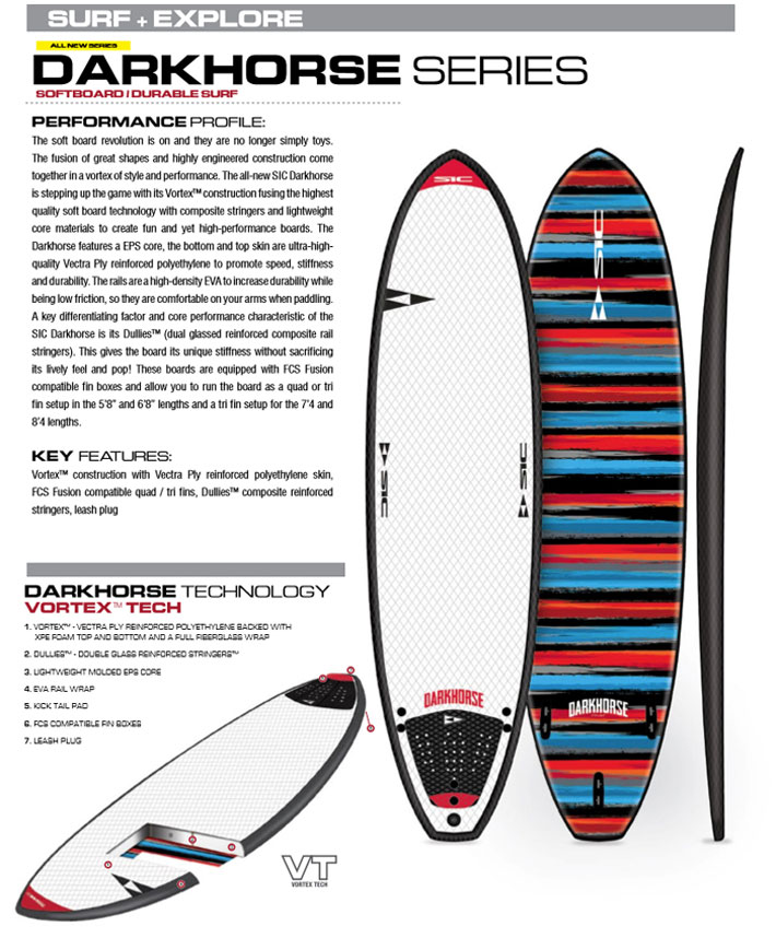 期間限定follows特別価格] ソフトボード サーフィン SIC SURF エスアイシー サーフボード DARKHORSE SERIES 5'8” ダークホース  フィン付 ショートボード SURFBOARDS [営業所止め送料無料]