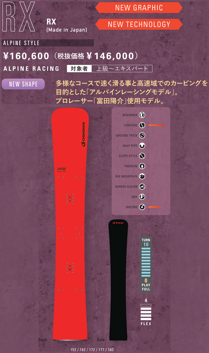 172 ラスト1本！] 22-23 OGASAKA RX オガサカ スノーボード メタル 