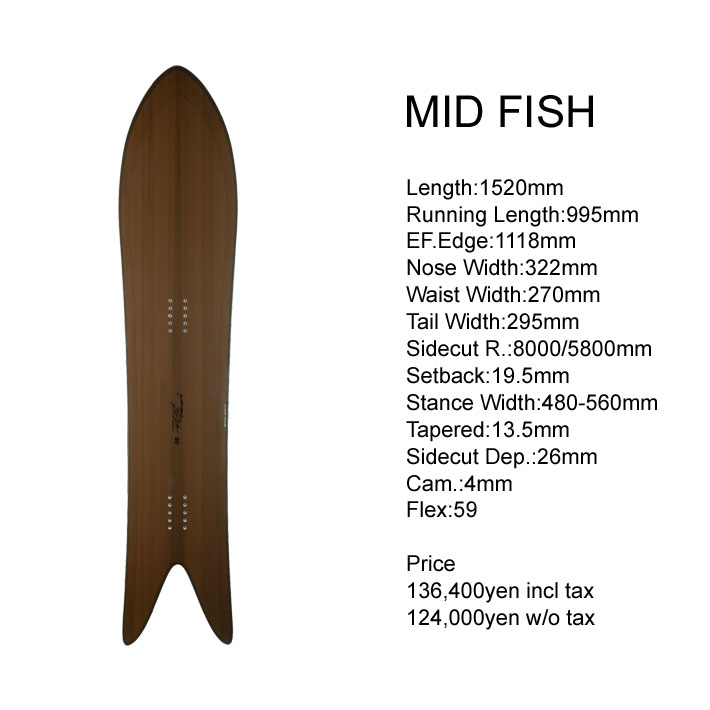 [即出荷] 23-24 GENTEMSTICK MID FISH 152cm ゲンテンスティック ミッドフィッシュ スノーボード パウダーボード  アクセルキャンバー 板 2023 2024 送料無料