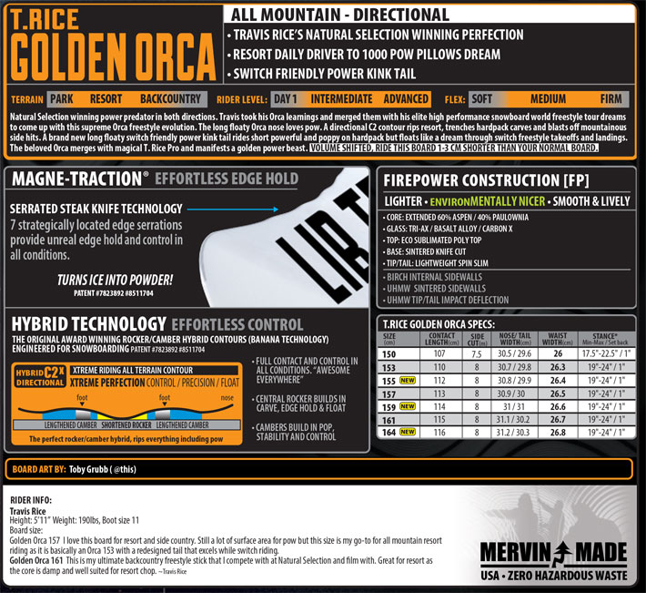 25-26 LIB TECH リブテック スノーボード T.RICE GOLDEN ORCA トラビス