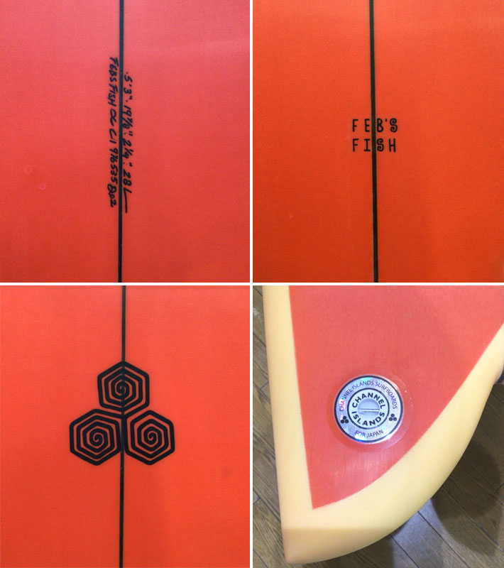 新品送込アルメリック5.5 Feb's Fish 赤スプ＋黄レール A2533 CHANNEL ISLANDS SURFBOARDS 25 チャンネルアイランド