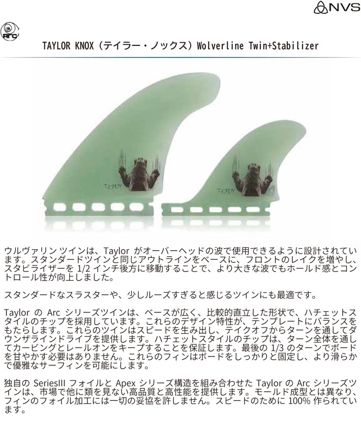 ショートボード用フィン NVS Fin フィン TAYLOR KNOX Wolverine TWIN+